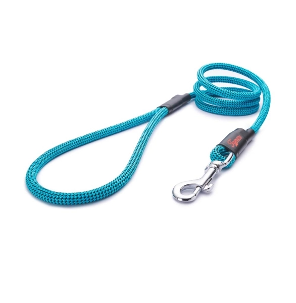 klassische Hundeleine - M - 115cm - blau mit schwarzen Punkten